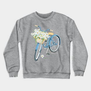 Vintage Blue Bicycle With Flowers Crewneck Sweatshirt